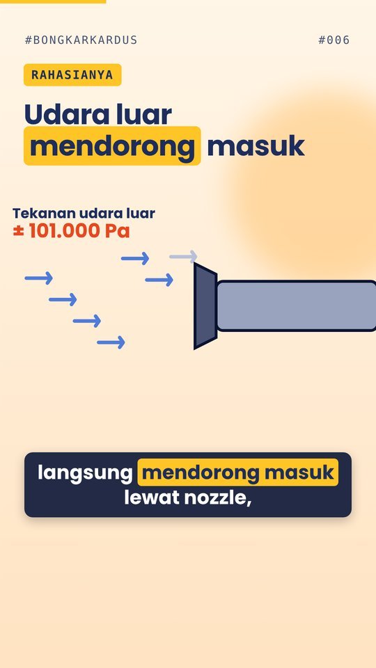 Ilustrasi udara luar mendorong debu masuk ke nozzle vacuum